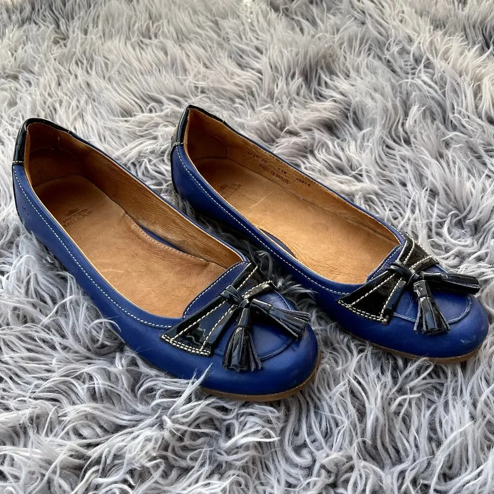 Peter Millar Leather Moccasins Golf Flats Driving Shoes Womens 7.5 Blue Tassels - Picture 2 of 11